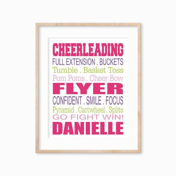 Custom Cheerleader Wall Art, Cheerleader Gifts, Girl Teen Room, Gift for Cheerleader