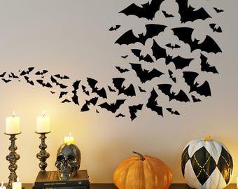 Bat Wall Decals, Halloween Vinyl Bats, Set of 45