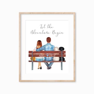 Custom Couples Portrait Print, Family Portrait with Pet, Gift for Girl Friend, Gift for Boy Friend, Couple with Pet Art