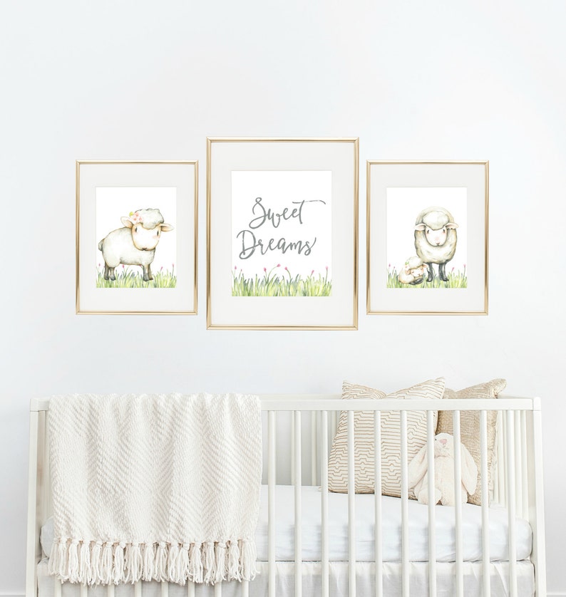 Sheep Print Nursery Farm Animal Wall Art Baby Girl Nursery Etsy