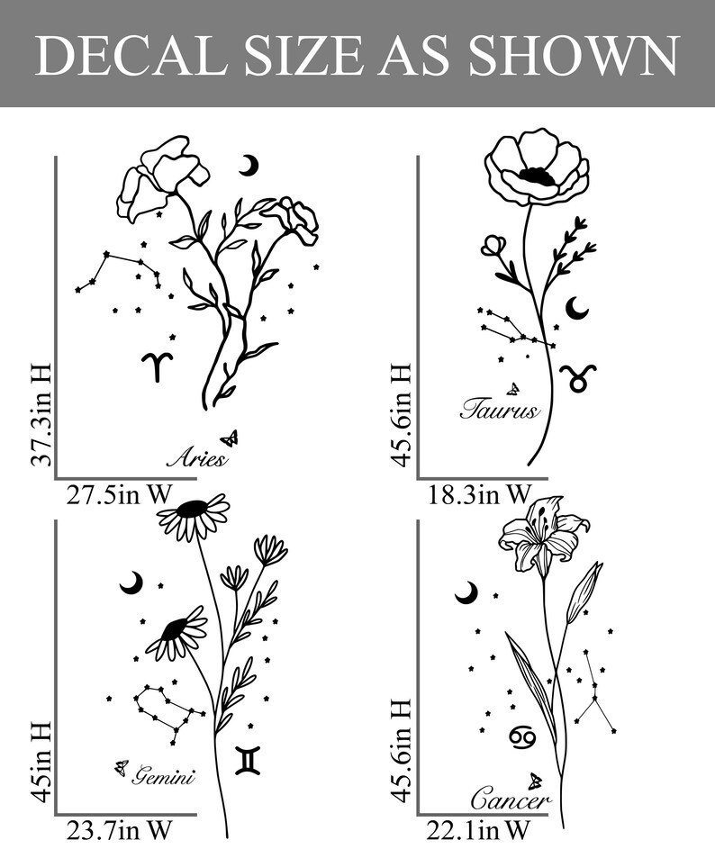 Birth Flower With Astrological Sign Wall Decal Floral Etsy