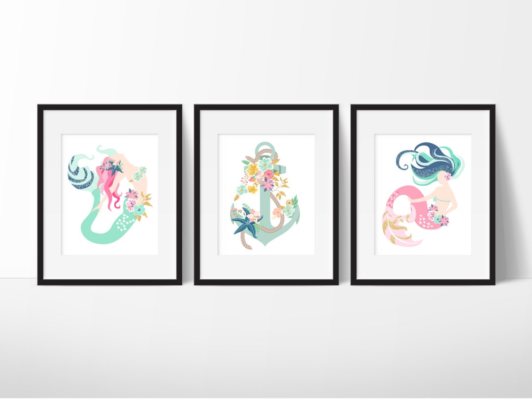 Mermaid Bathroom Art Girls Bathroom Art Pink Mermaids Etsy