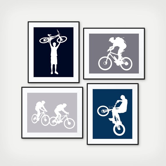 Mountain Biker Silhouette Prints: Custom Colors, Extreme Sports Decor (Digital File)
