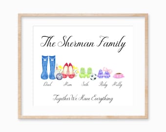 Custom Family Shoe Print, Personalized Shoe Family Print, Family Gift for Mom, Christmas Gift for Her, Keepsake Gift for Grandma