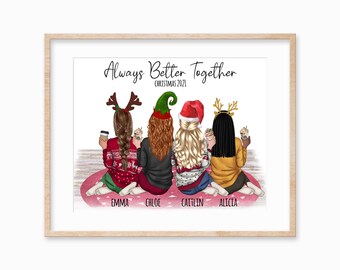 Teen Christmas Best Friends Portrait, Gift for Bestie, Christmas Gift for Friend, Friendship Gift, School Friends Christmas Gift