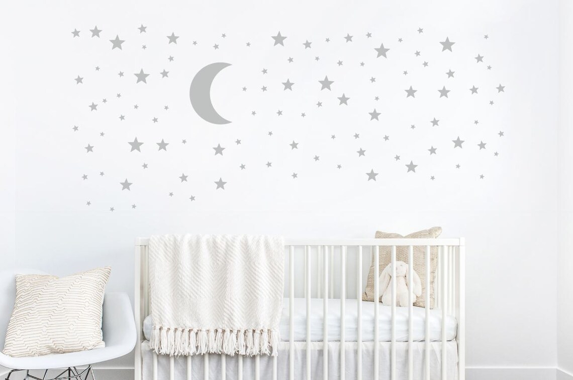 Moon and Stars Decal Star Stickers Kids Wall Decoration Etsy