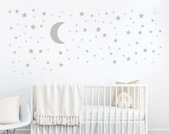 Moon and Stars Decal - Star Stickers - Kids Wall Decoration - Baby Room Decal - Nursery Wall Decal - Vinyl Stickers - Wall Decal for Nursery