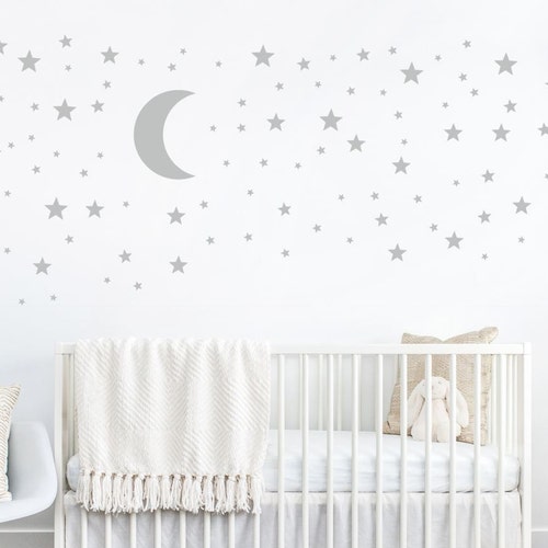 Moon and Stars Decal - Star Stickers - Kids Wall Decoration - Baby Room Decal - Nursery Wall Decal - Vinyl Stickers - Wall Decal for Nursery
