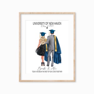 College Grad Couples Portrait Print, Unique Couple Gift, Graduation Wall Art, Gift for Him, Gift for Her