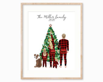Personalized Christmas Family Portrait Print, Custom
