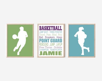 Personalized Basketball Silhouette Prints, Girls Sports Bedroom Decor