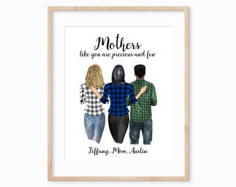 Personalized Mother and Children Portrait Art Print, Keepsake Mom Gift