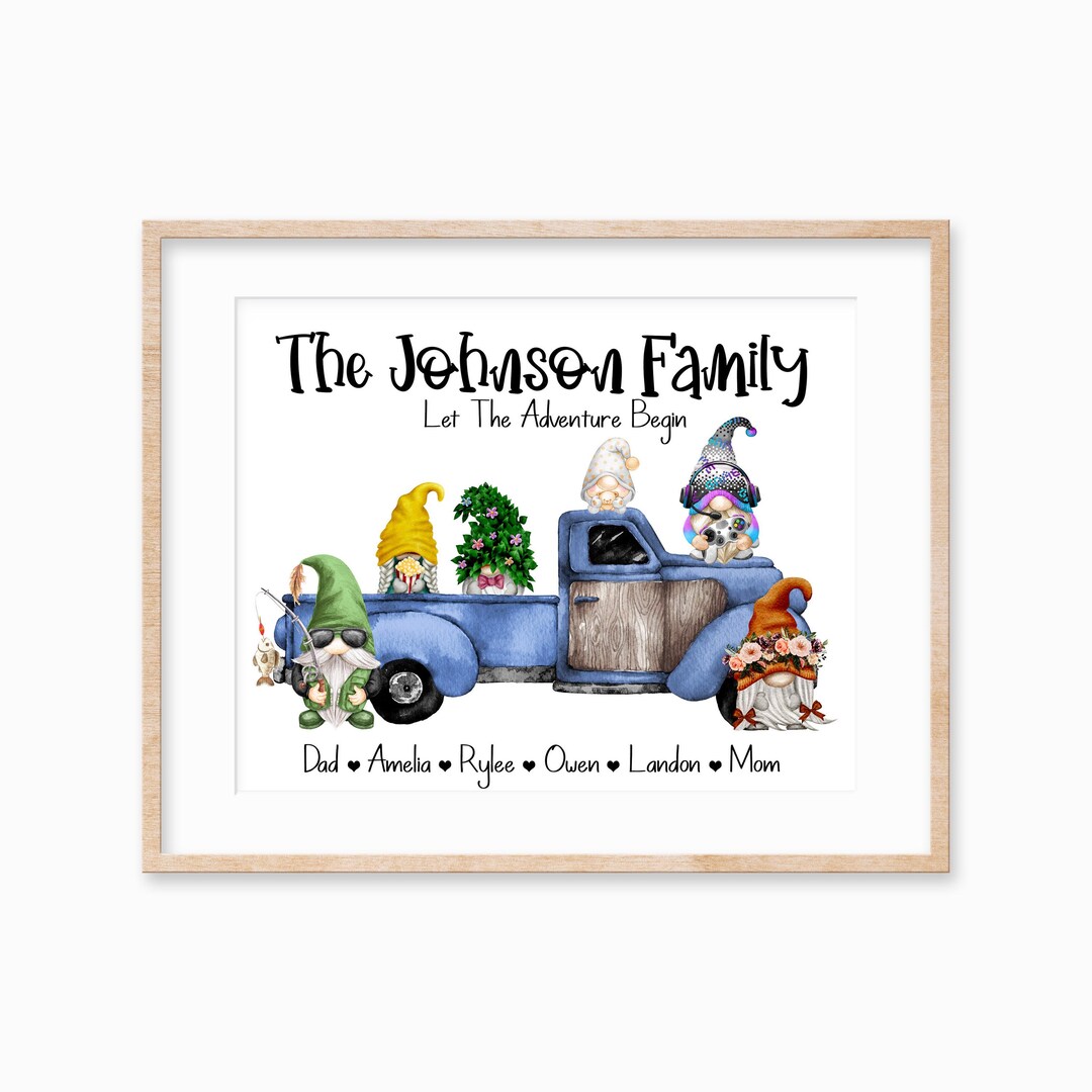 Gnome Family Portrait, Gnome Family Tree Print, Gift for Gnome Lover ...