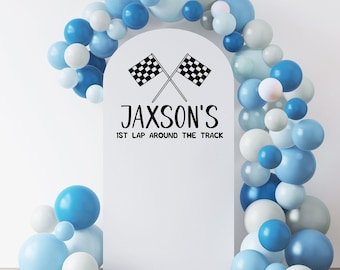 Personalized Race Car Birthday Decal for Party Balloon Arch, First Birthday Party Decoration, Boys Birthday Vinyl Decal