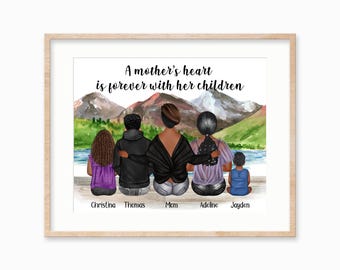 Custom Mother & Kids Portrait Print: Personalized Family Art