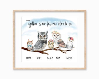 Personalized Owl Family Portrait Print: Custom Wall Art