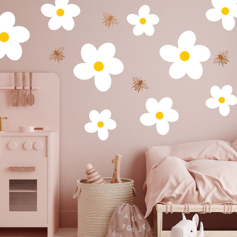 Large Daisy Wall Decals Flower Wall Decals Girls Room Decor Etsy