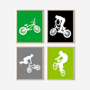 Custom BMX Bike Decor, Gift for BMX Bike Rider, Set of 4 Prints
