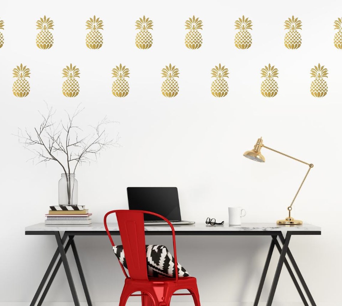 Pineapple Wall Decal Large 10 Pineapples Sticker Pineapple - Etsy
