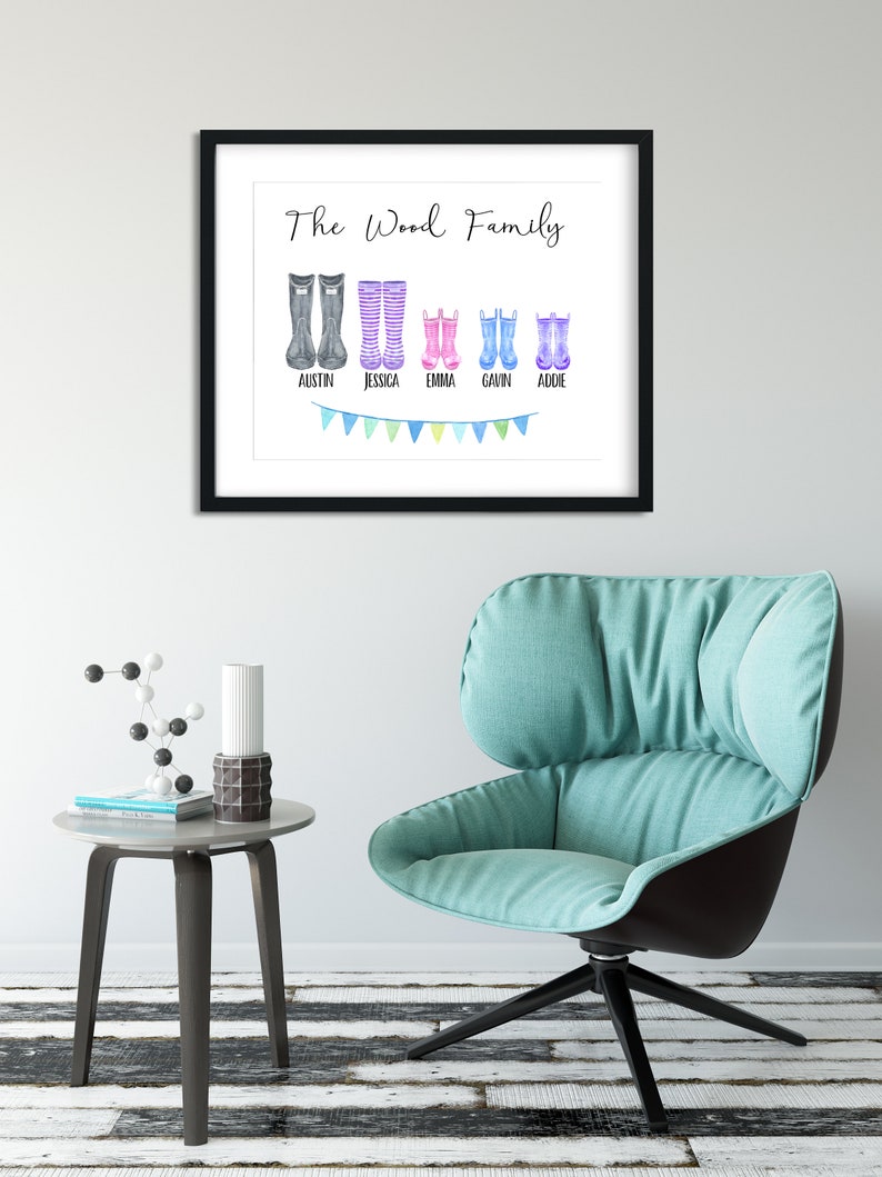 Personalized Family Rain Boots Print, Christmas Gift for Mom, Welly Boot Family, Personalize Gift Mom image 4