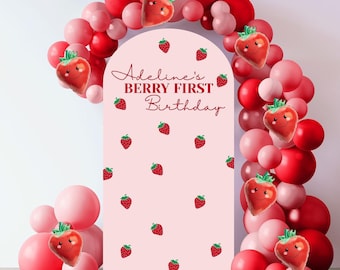 Personalized Berry First Birthday Balloon Arch Decal, Strawberry Party