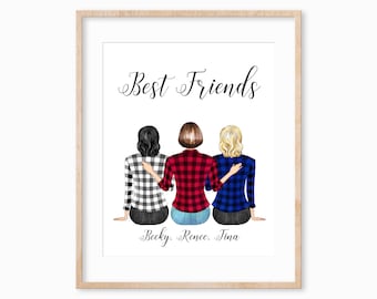 Personalized Friend Gift, Bff Gifts, Best Friend Print, Friendship Gift, Best Friends Birthday Gift, Sisters Portrait Print