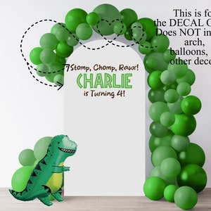 Personalized Dinosaur Birthday Decal, Decal For Party Balloon Arch or Wall, Boy or Girl Birthday Party, Dino Theme Party image 2