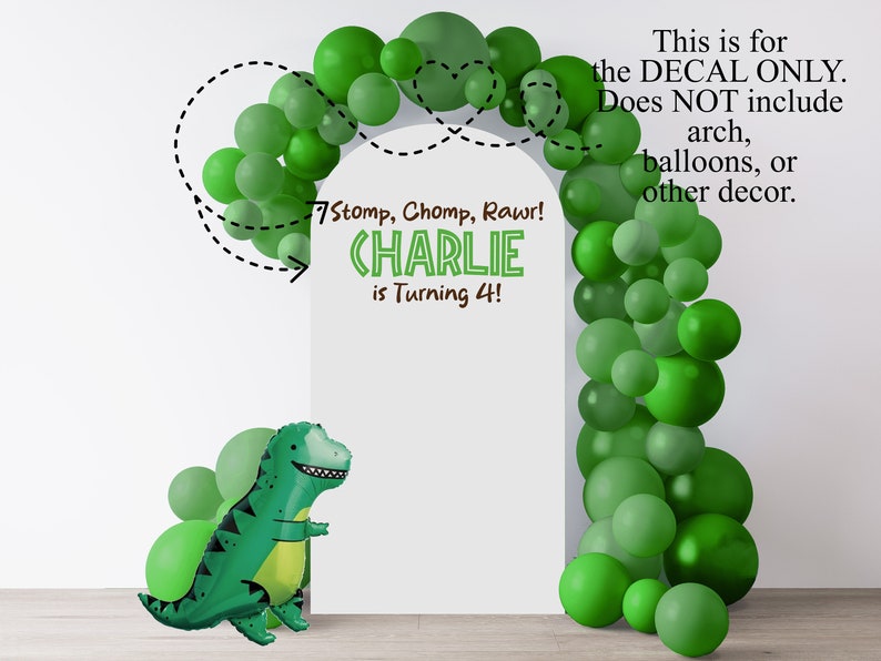 Personalized Dinosaur Birthday Decal, Decal For Party Balloon Arch or Wall, Boy or Girl Birthday Party, Dino Theme Party image 2