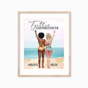 Best Friend Beach Portrait, Girls Trip Gifts, Best Friends at the Beach, Personalized Friendship Print, Summer Bridal Party Gift