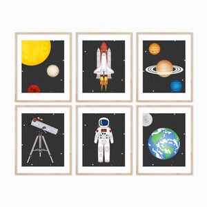 Outer Space Decor, Planet Prints, Outer Space Kids Decor, Astronaut Art, Set of 6