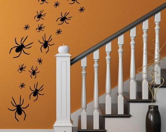 Spider Wall Decals – Halloween Vinyl Sticker, Set of 25