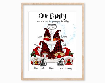 Christmas Gnome Family Print, Gnome Family Portrait, Christmas Gift for Grandma, Gift for Gnome Lover, Gnome Tiered Tray Decor