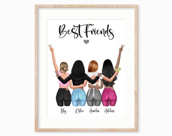 Personalized Friends Portrait Print, Custom Friendship Gift