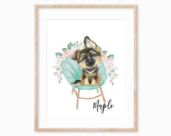 Personalized Pet Portrait Print, Dog Wall Art, Puppy Keepsake