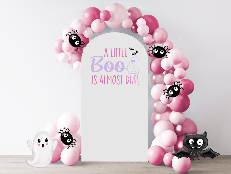 Halloween Baby Shower Balloon Arch Decal, A Little Boo Is Almost Due Party Decor image 3