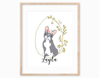 Personalized Pet Portrait Print, Dog Memorial Gift, Dog Wall Art