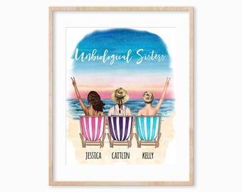 Personalized Friend Beach Print, Custom Girls Trip Gift
