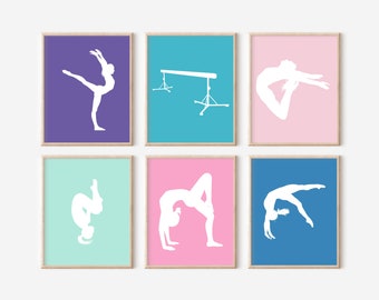 Custom Gymnastic Prints, Gymnastic Bedroom Decor, Gift for Gymnast, Set of 6