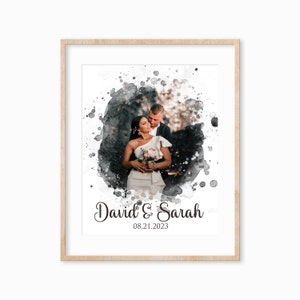 Wedding Watercolor Print, Watercolor Couple Portrait from Photo, Wedding Anniversary Gift, Wedding Shower Gift