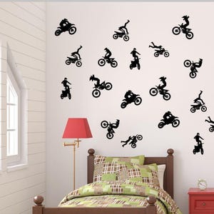 Calcomanías de pared de motocross: decoración de habitación para adolescentes con motocross, juego de 18