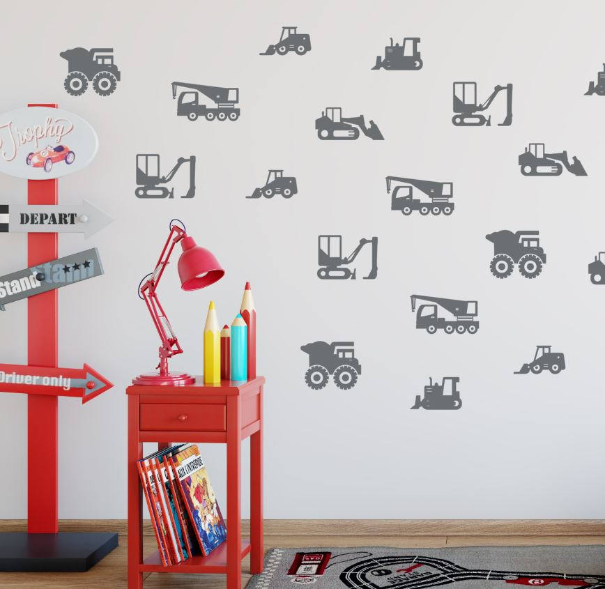 Construction Wall Decals Construction Vehicles Wall Decal Etsy