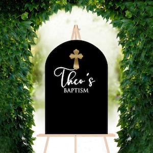 Personalized Baptism Decal for Balloon Arch or Acrylic Sign, Baptism Party Backdrop, Name Decal with Cross