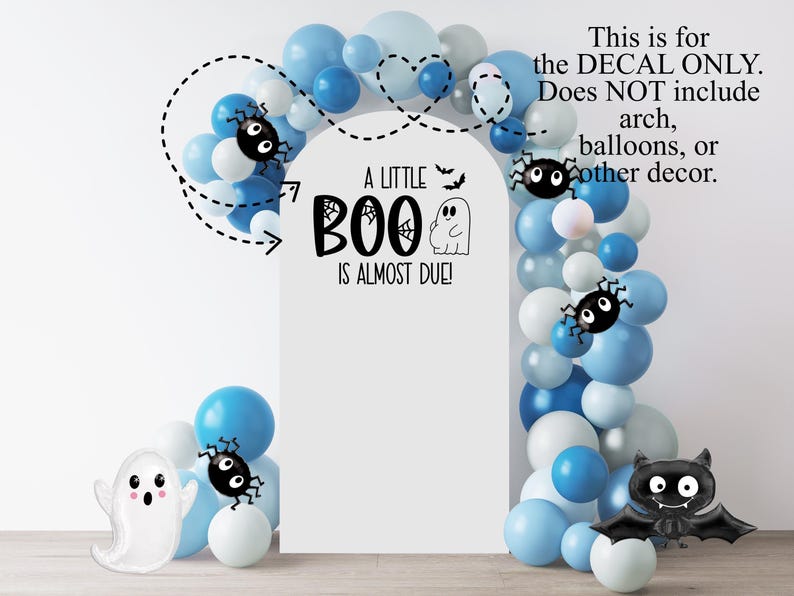 Halloween Baby Shower Balloon Arch Decal, A Little Boo Is Almost Due Party Decor image 2