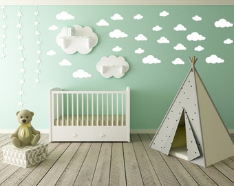 Cloud Wall Decal - Clouds Decal - Cloud Sticker - Kid Wall Decoration - Baby Room Decal - Nursery Wall Decal - Vinyl Stickers - Set of 25