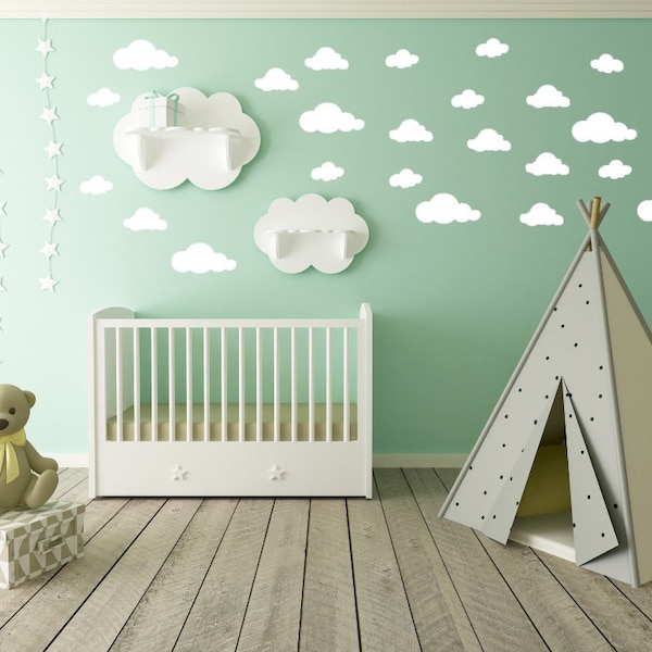 Cloud Wall Decal - Clouds Decal - Cloud Sticker - Kid Wall Decoration - Baby Room Decal - Nursery Wall Decal - Vinyl Stickers - Set of 25