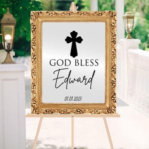Personalized Baptism Decal for Balloon Arch, Baptism Party Backdrop, God Bless Decal with Name and Cross