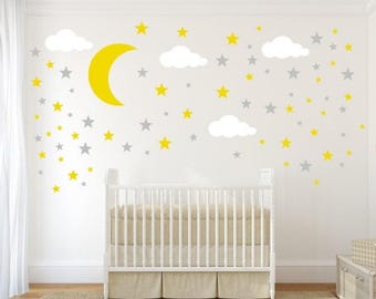 Moon, Stars and Clouds Wall Decals: Kids Nursery Decoration