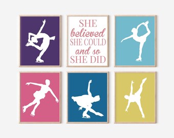Personalized Figure Skating Silhouette Print – Custom Ice Skating Wall Art