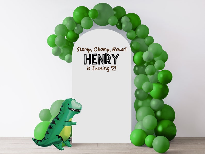 Personalized Dinosaur Birthday Decal, Decal For Party Balloon Arch or Wall, Boy or Girl Birthday Party, Dino Theme Party image 3