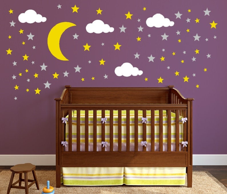 Moon, Stars and Clouds Decals, Cloud Wall Decal, Kids Wall Decoration, Nursery Wall Decal, Wall Decal for Nursery image 3